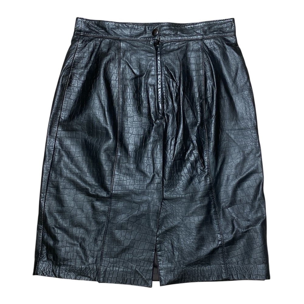 Vintage Toffs Crocodile Embossed Leather Knee Length Skirt Women’s 8M Black